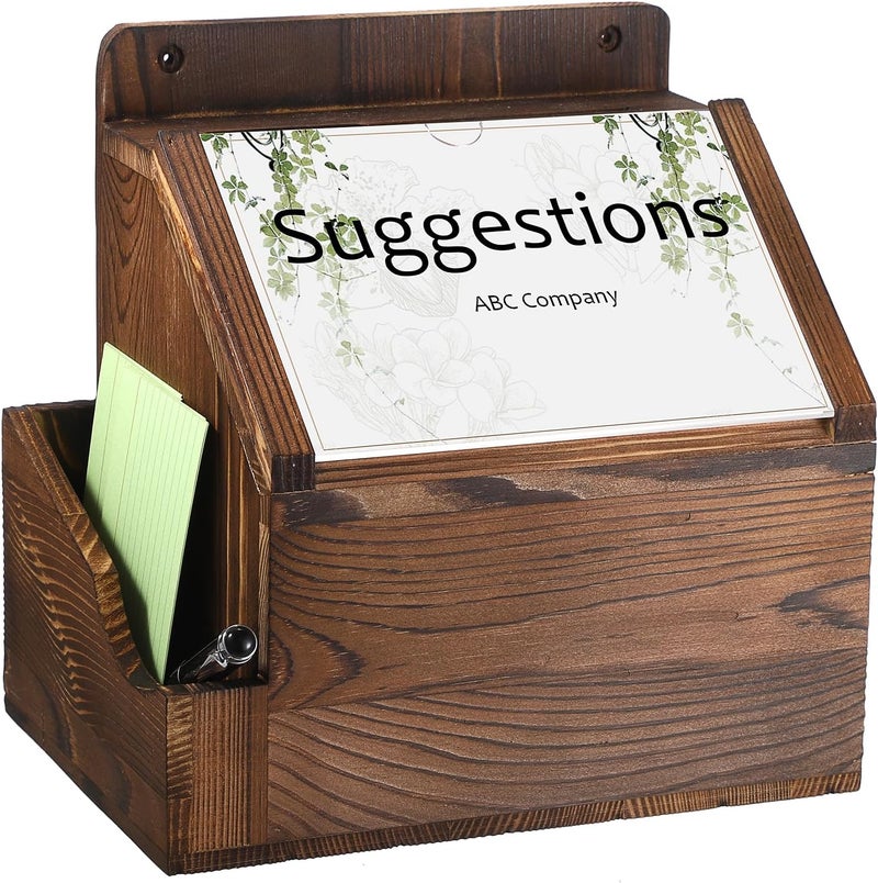 BTSKY Wood Suggestion Box With Lock Wall Mounted Donation Box with 5"x7" Acrylic Sign Slot Office Ballot Boxes with Side-Pocket Collection Boxes for Voting Locking Mailbox Suggestion Comment Box, Wood - Image 1
